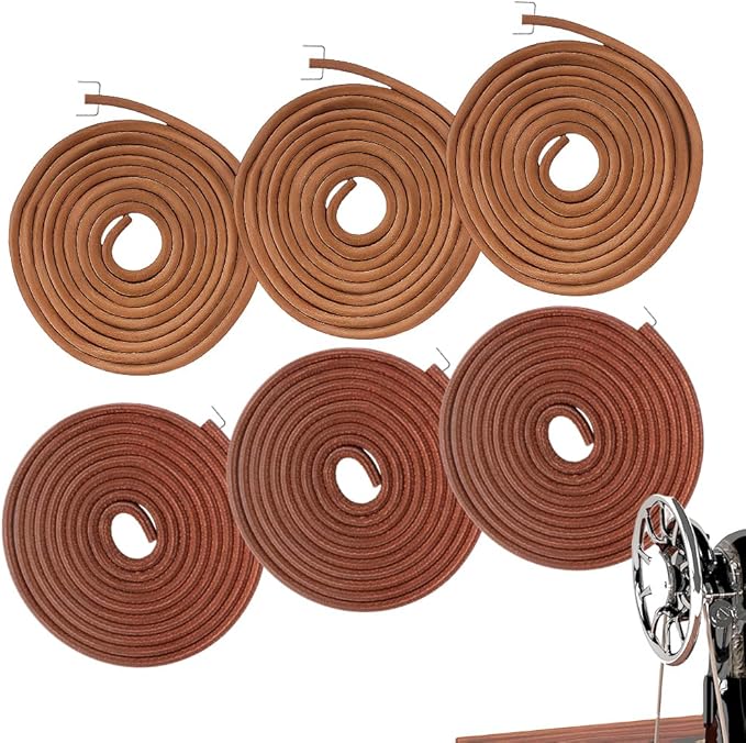 72 Inch Treadle Sewing Machine Belt, 6 Pack Replacement Leather Belt Treadle Belts with Hook Compatible with Singer Jones Sewing Machine Leather Belt Replacement Accessories Parts(Brown)
