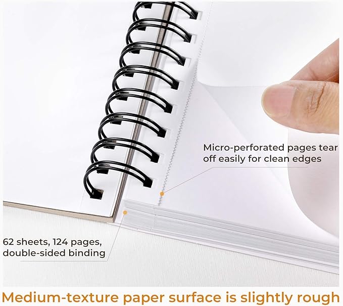 Ohuhu Mix Media Pad, 11.6"x9.6" Mixed Media Art Sketchbook, 120 lb/200 gsm Heavyweight Papers, 62 Sheets/124 Pages, Spiral Bound Mixed Media Paper Pad for Acrylic, Painting Christmas Gift