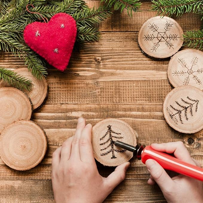 MAOM Natural Wood Slices 25 Pcs 3"-3.5" Round Wood Discs Tree Bark Wooden Circles for DIY Crafting Coasters Arts Crafts Home Decorations Vintage Wedding Ornaments