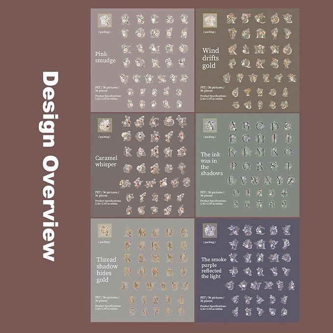 216PCS Floral Alphabet & Number Stickers Set, Waterproof Letter PET Stickers for Scrapbooking, Journaling, DIY Crafts, Card Making