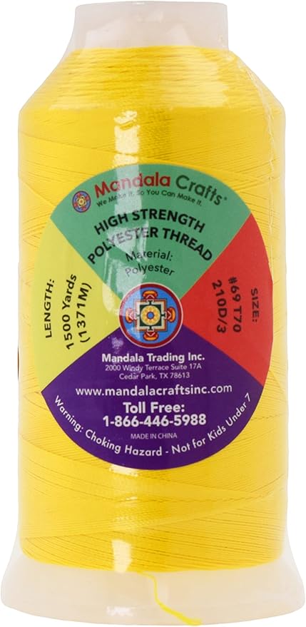 Mandala Crafts Yellow Heavy Duty Thread - 1500 Yds Tex 70 Bonded Polyester Threads for Sewing Drapery, Jeans, Leather, Hair, Outdoor Marine Upholstery