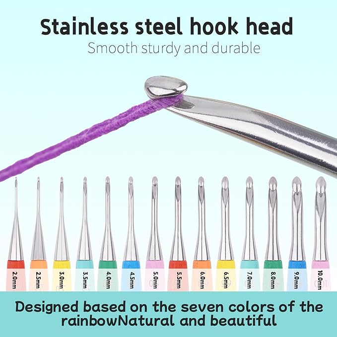 Crochet Hooks 7mm Crochet Hook Soft Lightweight Wood Ergonomic Handle and Stainless Steel Crochet Needles Tip (7 mm)