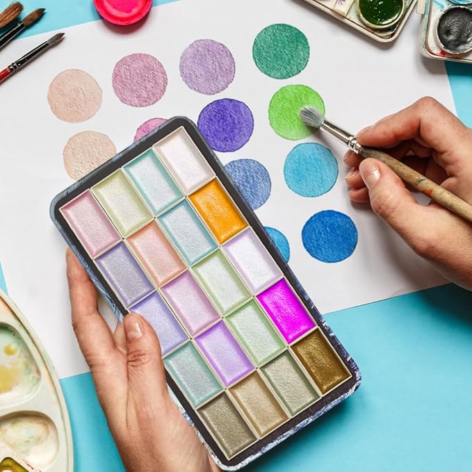 Portable Watercolor Paint Palette with Tins, Lightweight Empty Full Pans with Magnetic Squares, Metal Paint Tray Palettes for Travel, Acrylics Painting and Art, 20Full Pans,Lighthouse