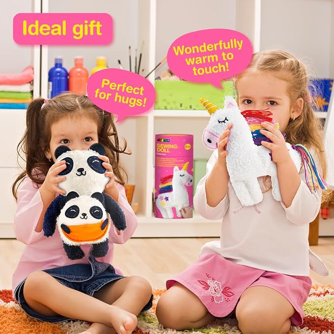 Avenir My First Sewing Kit for Beginner Ages 6+ I Premium Plush Big DIY Animals I Child-Safe Tools for Easy Crafting Fun I Motor Skills Wiggle Stuff Stitching Creativity I Skill Gift for Boys & Girls