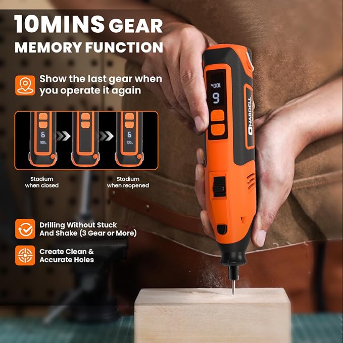 HARDELL Cordless Rotary Tool 12V, 6 Speed Power Rotary Tool with Display Screen, 80pcs Accessories, 2000mAh Fast-Charging Battery Rotary Tool Kit for Sanding,Carving,Polishing,Drilling,Cutting