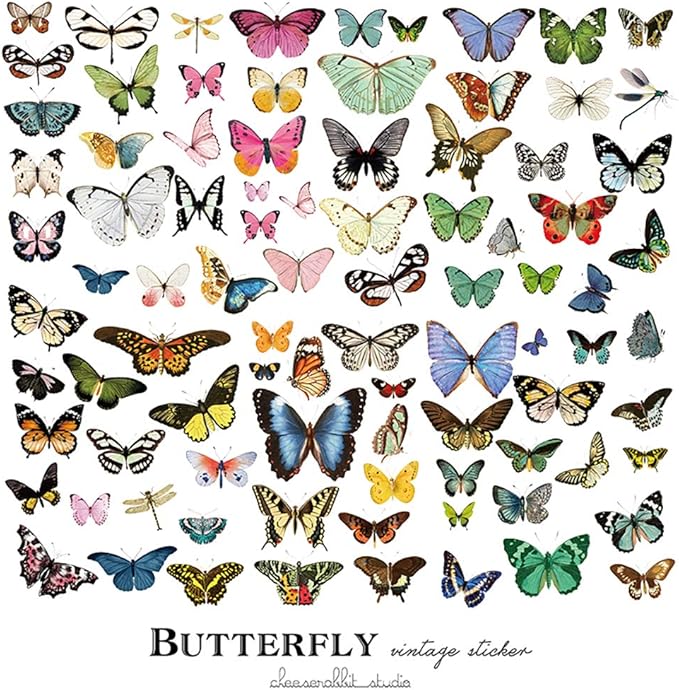 80PCS Vintage Butterfly Scrapbook Stickers, Doraking DIY Decoration Sulfuric Paper Butterfly Stickers for Scrapbook