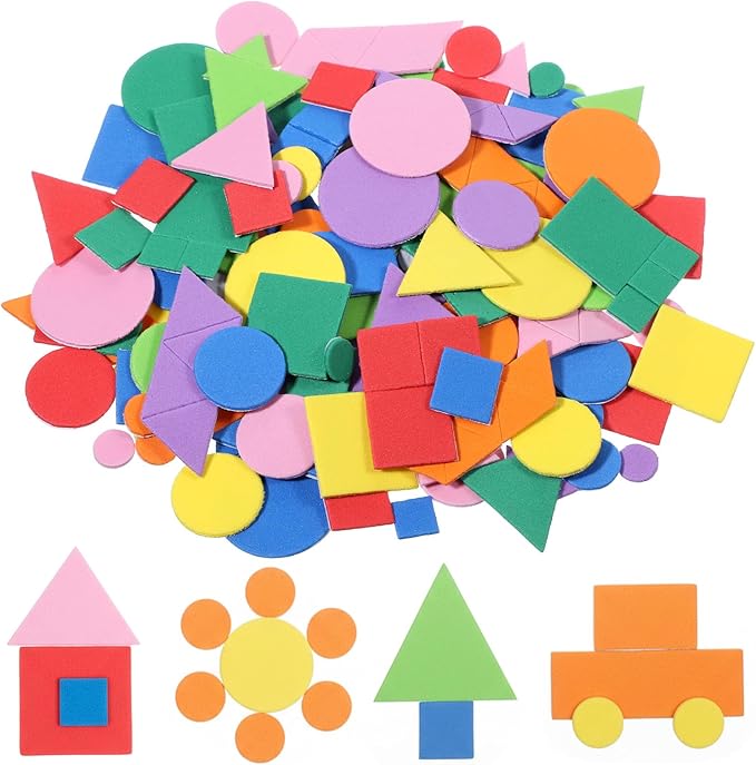 cobee 750 Pieces Foam Shape Stickers, Self Adhesive Mini Foam Stickers Colorful Sticker, Geometry Shapes Craft Sticker Circle, Square for DIY Art Greeting Cards Home Decoration