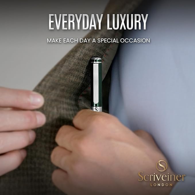 Scriveiner Personalized British Racing Green Fountain Pen - Stunning Green Lacquer Luxury Pen w/Chrome Finish, German Schmidt Nib (Medium), Best Engraved Pen Gift Set for Men & Women, Name Engraving