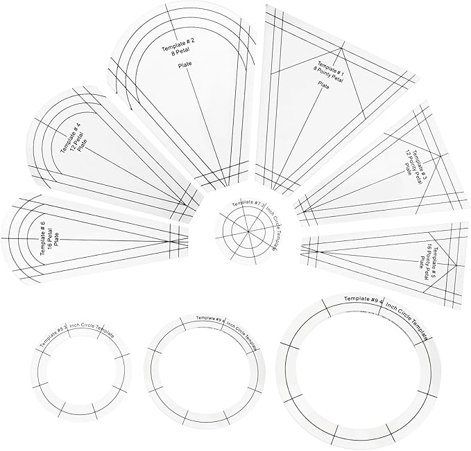 10Pcs/Set Acrylic Quilting Template Ruler with Different Shapes, Triangle Rulers for Sewing Machine Domestic Templates DIY Quilting Ruler for Clothing Craft Quilting Design