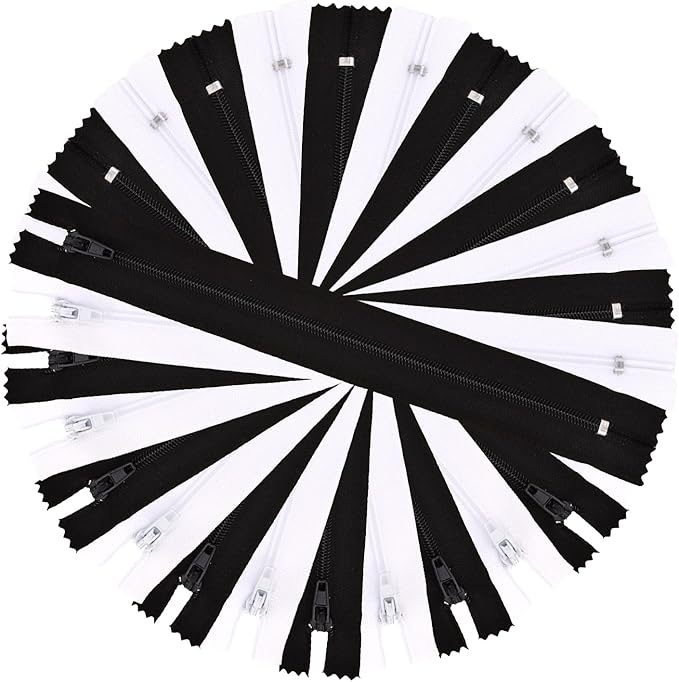 Amariver Zippers for Sewing - 100pcs Black & White Nylon Coil Zippers, 9 Inches, 2 Colors, 50 Pcs Per Color