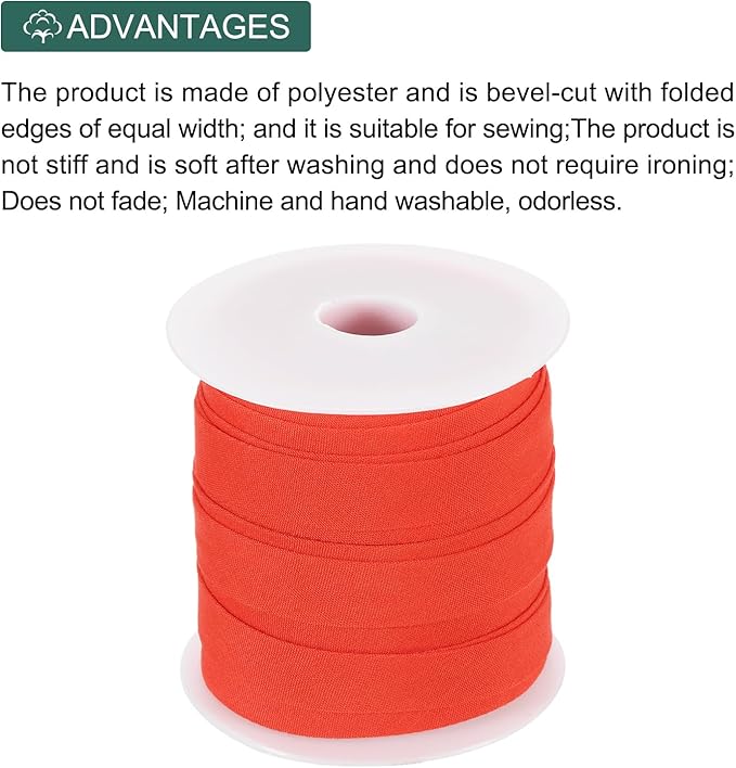 MECCANIXITY 1/2 Inch Single Fold Bias Tape Polyester Continuous Bulk Bias Tape for Sewing, Seaming Quilting Hemming Binding Crafts (Red 25 Yards)