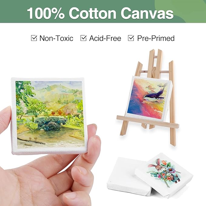 ESRICH Mini Canvas 40Pack 2.4x2.4inch, 2/5''Profile Art Primed Mini Canvases for Painting, Tiny Painting Canvas for Kids and Art Supplies.