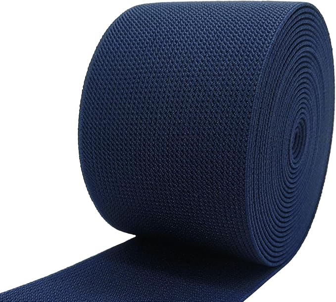 Navy Blue Knit Elastic Band 3 inch 5 Yards Double-Side Twill Woven Elastic Heavy Stretch Elastic Spool for Sewing Pants Waistband, Wigs, Skirts, Craft DIY Projects (#18)