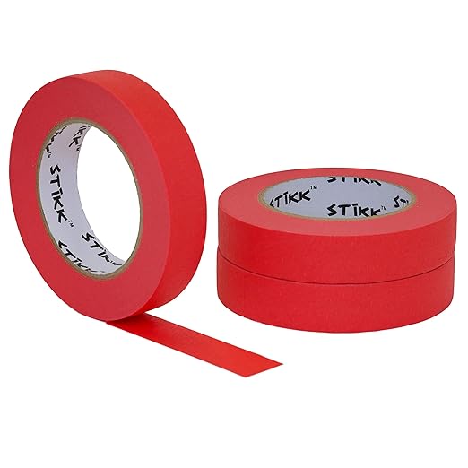 STIKK Painters Tape - 3pk Red Painter Tape - 1 inch x 60 Yards - Paint Tape for Painting, Edges, Trim, Ceilings - Masking Tape for DIY Paint Projects - Residue-Free Painting Tape
