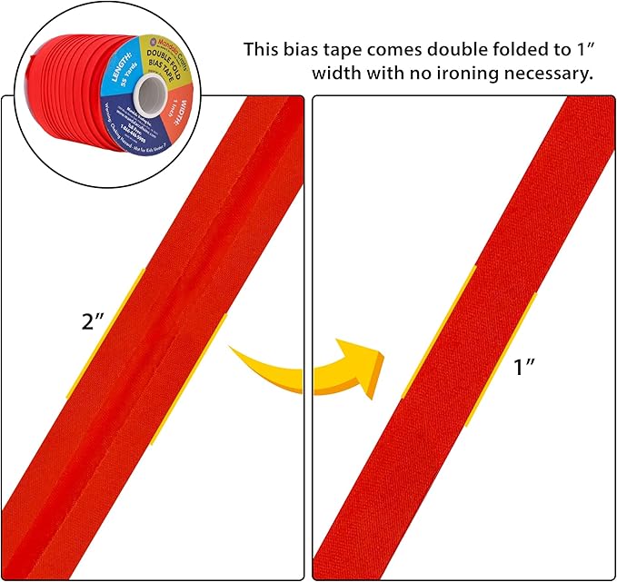 Mandala Crafts 55 Yards 1 Inch Red Double Fold Bias Tape for Sewing - Bias Binding Tape for Quilting Binding, Hemming, Seam, and Fabric Piping