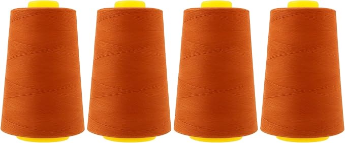 Mandala Crafts 4 Pack of Serger Threads Cones Spools - 40S/2 24000 Yards Polyester Burnt Orange Threads for Sergers Machine and Overlock Quilting Sewing Machine