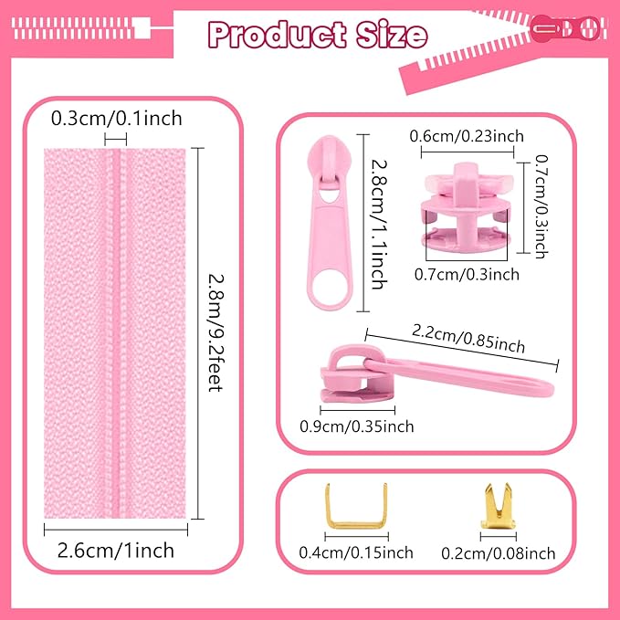 DOITEM Zipper Tape 3 mm Nylon Endless Zipper Set with Slider - 5 Colors
