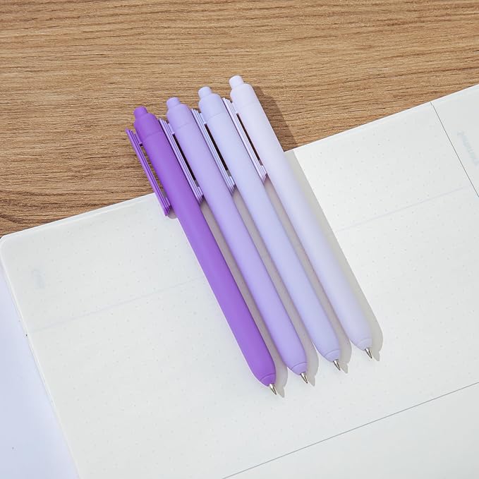 Y YOMA 4 Pcs Fine Point 0.5mm Gel Pen Black Ink Retractable Ballpoint Pen Smooth Writing Quick Dry Gel Pens Cute Aesthetic Pen Pastel Refillable Pen for School Home Office Supplies, Dusty Purple