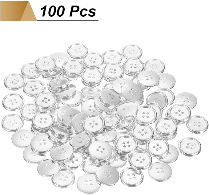 HARFINGTON 100pcs 40L Plastic Sewing Buttons 25mm 1" 4-Hole Round Replacement Craft Button for Coats Sewing Clothing and DIY, Silver