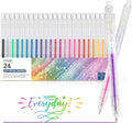 Glitter Gel Pens, 24 Colors Metallic Vibrant Retractable Sparkle Gel Pens for Coloring Journaling Drawing Doodling Colored Pen for Kids Adult Fun Pens 0.8-1mm