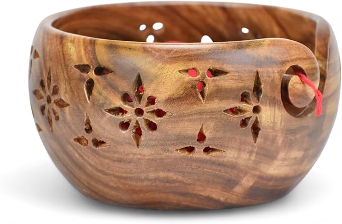 Large Yarn Bowl for Crocheting, Indian Rosewood Knitting Wooden Large Yarn Bowl Holder, Handmade Crocheting String Storage Holder, Knitting Crochet Accessories. (Brown)