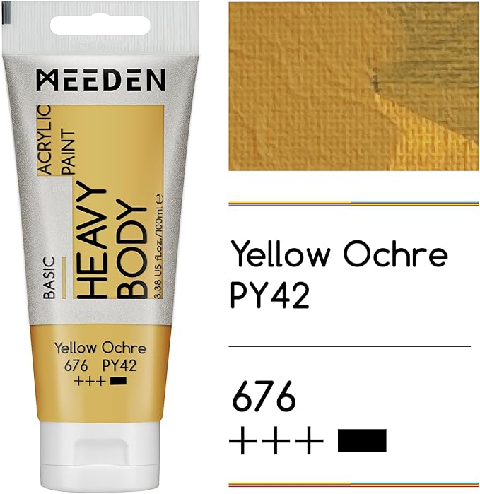 MEEDEN Acrylic Paint Yellow Ochre: Bundled with Titanium White Color - 100ml/3.38oz x 2 Bulk Heavy Body Acrylic Paint Tubes for Beginner Artist Hobbist