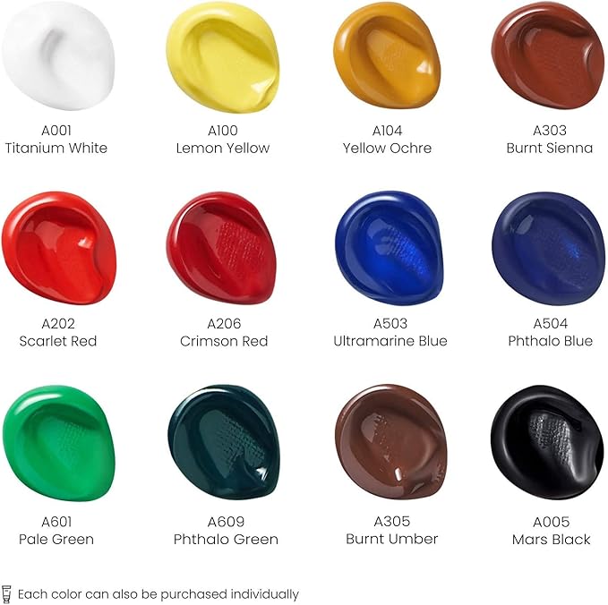 ARTEZA Acrylic Paint Set of 12 Colors, 0.74 Ounces Tubes, Non-Toxic Acrylic Artist Paints. Art Supplies for Painting