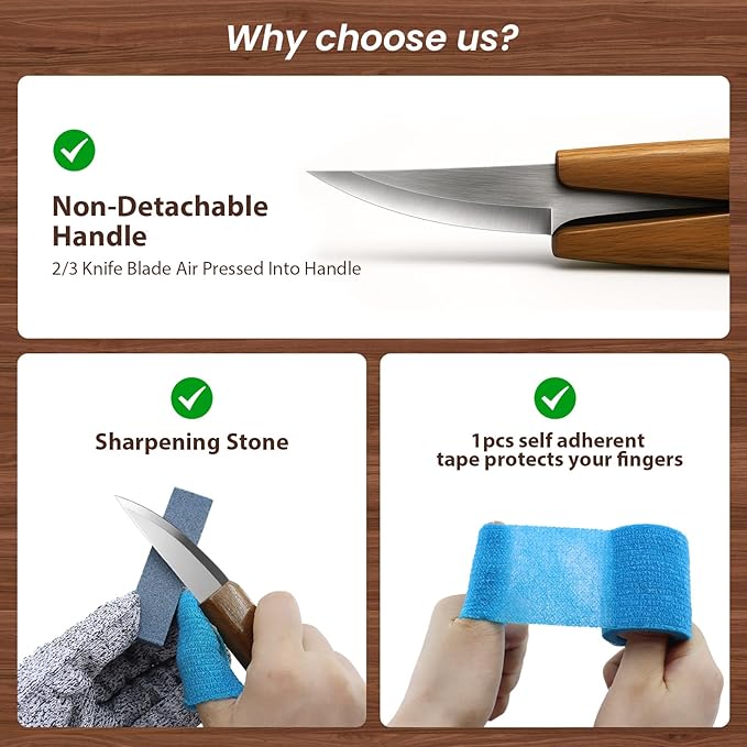 Wood Carving Knife for Beginners - Whittling Knife with Leather Sheath for Adults, Professionals and Wood Carving Enthusiasts - Safety Woodworking Tools