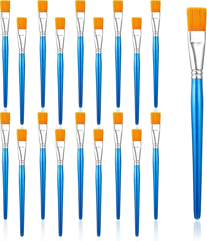 20 Pcs 3/4 Inch Flat Paint Brushes, Acrylic Brush Wide Synthetic Bristles Paintbrushes Small Watercolor Brushes Bulk Craft Paint Brush with Wooden Handle for Detail Art Painting Oil, Face Body Art