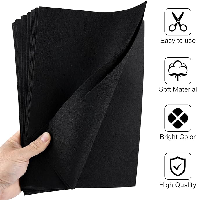 40 Pcs Black Soft Felt Fabric Sheet 8" x 12" Assorted Color Felt Fabric Sheets for Crafts DIY Handcraft Sewing Squares Patchwork Nonwoven