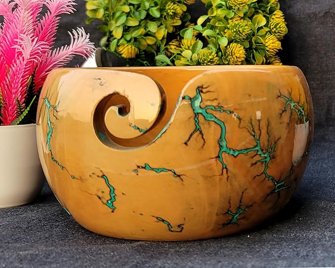 Large Yarn Bowl for Knitting, Lichtenberg Wooden Yarn Storage Bowl, Handmade Yarn Bowl Holder, Knitting Wool Stroage Bowl