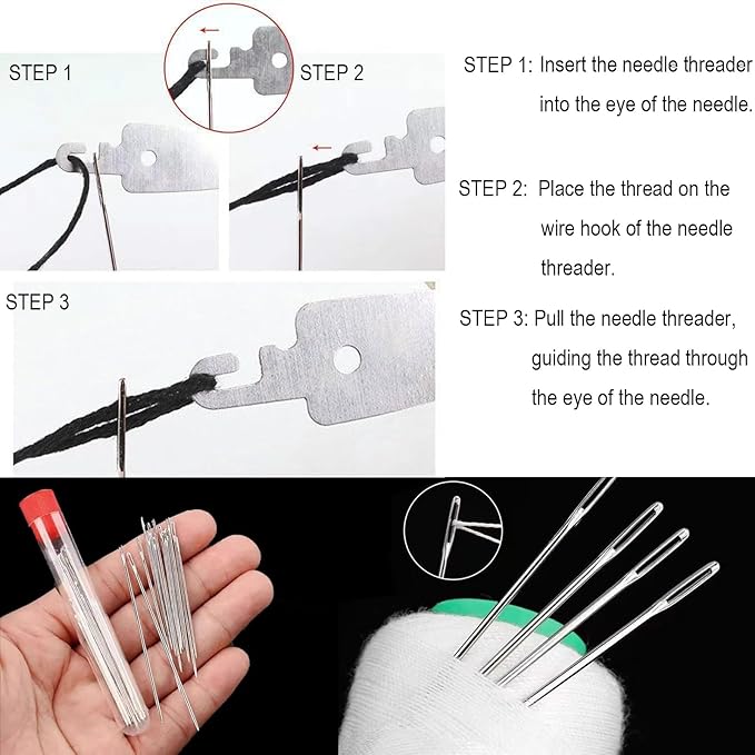 44PCS Sewing Tool Set with Box, Big Eye Steel Sewing Needles Kit, Stainless Steel Needles for Hand Sewing, Needle and Thread Kit for Sewing