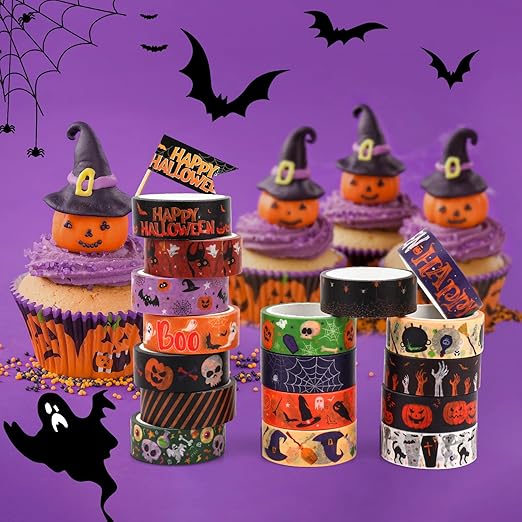 Halloween Washi Tape Set 20 Rolls Halloween Scary Decorative Tape for Kids Holiday DIY Art Crafts Notebook Scrapbooking & Stamping Supplies