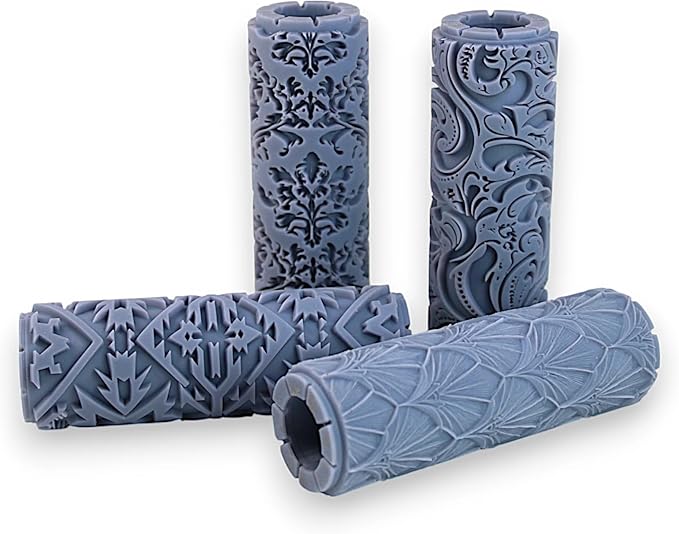 Timeless Patterns Collection Clay Texture Rollers 4-Pack (4") - Seamless Set #01 - Embossing Pattern Rollers for Polymer & Ceramic Clay, Pottery & Crafts