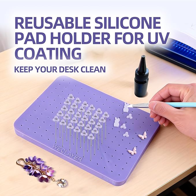 Polymer Clay Mat with 165 Holes,8" x 6" Heat-resistant Silicone Baking Pad,Jewelry Making Tool for Standing Earring Posts and UV Resin Craft,Non-Stick Oven Safe Work Station for Art Clay