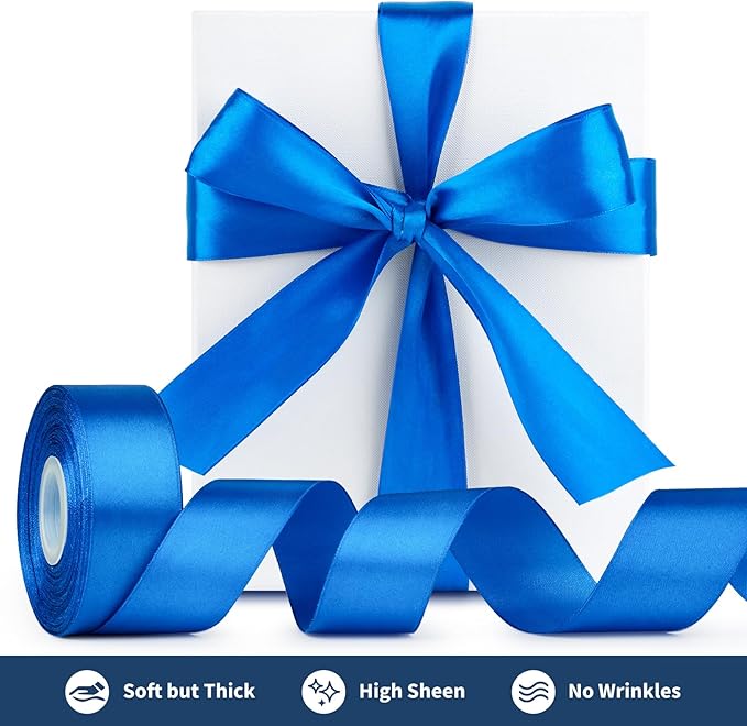 1-1/2 Inch Wide Royal Blue Satin Ribbon, 50 Yards Solid Polyester Fabric Ribbon for Roses Making, Gift Wrapping, Wedding Decorations, Crafts, Bows