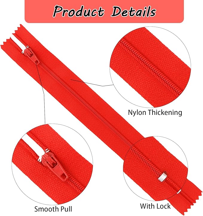 Nylon Zippers for Sewing - 100 PCS, 7.2 Inch, Bulk, Colorful, for Making Bags, Pouches, Pillow Covers & Crafts - 20 Colors