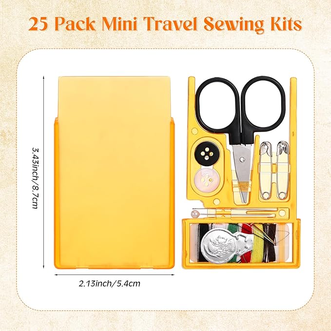 Knitgrip 25 Boxes Mini Travel Sewing Kit Quick Fix Sewing Kits Bulk Basic Portable Pre Threaded Needle Emergency Repair Tool for Christmas Gifts Beginner Traveler Home Hotel (Orange)