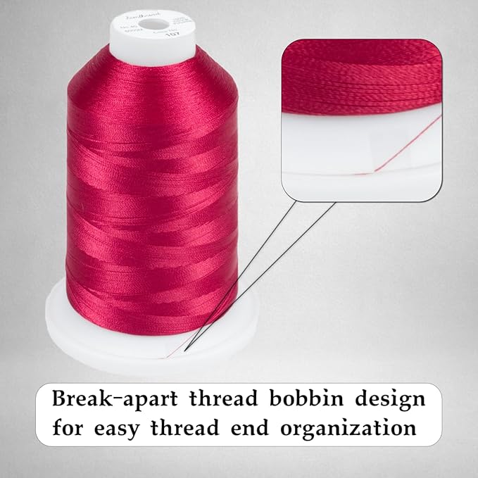 Simthread Trilobal Polyester Thread – 5000M (5500yds) No.40 – Super Sheen, Tangle-Free – Built-in Thread Lock Spool – Compatible with Brother, Singer, Janome & More, Dark Fuchsia-107
