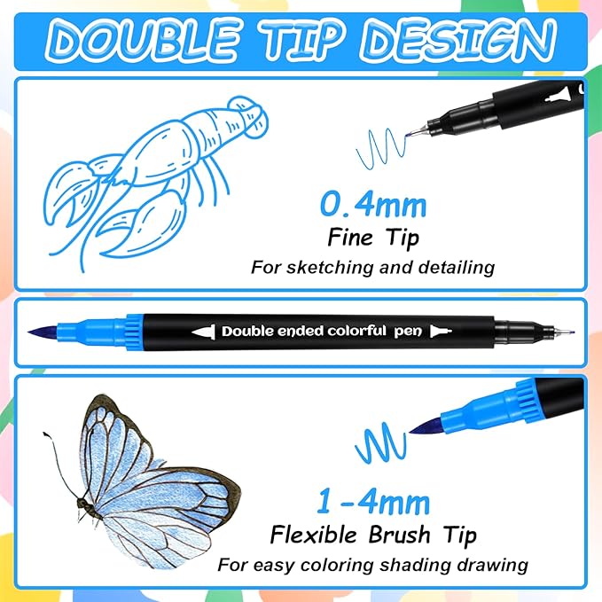 100 Colors Dual Brush Marker Pens, Artist Marker Set with Fine Brush Tip Pen Art Markers for Adults Kids Coloring Books Bullet Journaling Drawing Painting Card Making
