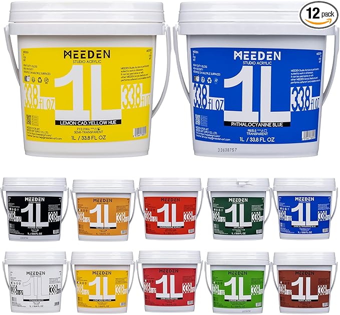 MEEDEN Acrylic Paint Set: 1L/33.8oz x 12 Colors Large Bulk Acrylic Paints - Heavy Body Gloss Art Paints for Canvas Crafts Pumpkins Painting