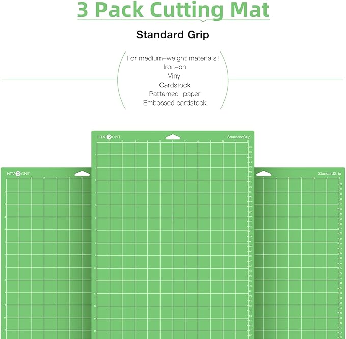 HTVRONT Standard Grip Cutting Mat, 3 Pack Cutting Mat 12x24 Compatible with Cricut Maker 3/Maker 4/Maker/Explore 3/4/Air 2/One, Standard Adhesive Sticky Quilting Cutting Mats Replacement Accessories