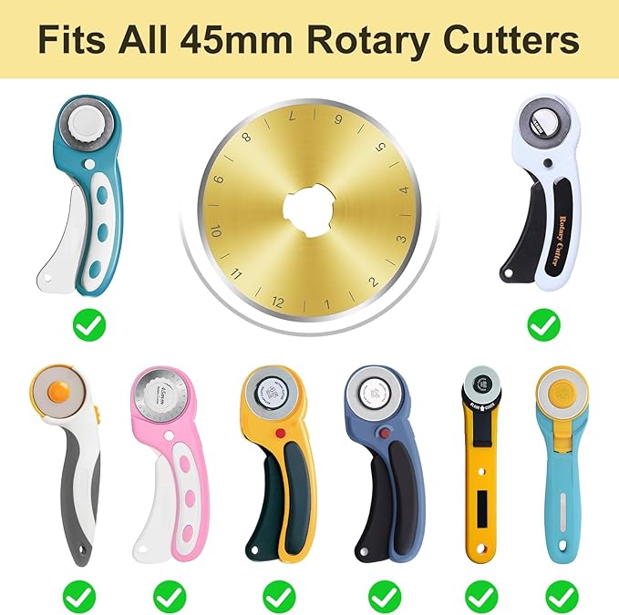 Titanium Coated 10 Packs 45mm Rotary Cutter Blades 45mm Quilting supplies Rotary Cutter Blades for fabric by SSPONT, compatible with OLFA,Fiskars,Mr.Pen,DAFA,Truecut etc. Sharp and Durable