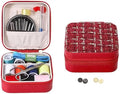 Mini Sewing Kit in Stylish Leather Case – Complete Set with Scissors, Needles, Thread, Needle Threader, Thimble & More – Perfect for Beginners & Travel (Red)