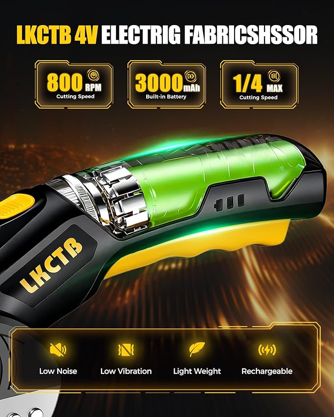 Electric Cardboard Cutter Scissors with LED Light, 3000mAh Rechargeable Battery, Brushless Motor, Tungsten Steel Blade, Cuts Cloth, Leather, Carpet, Cable Cutter bright yellow