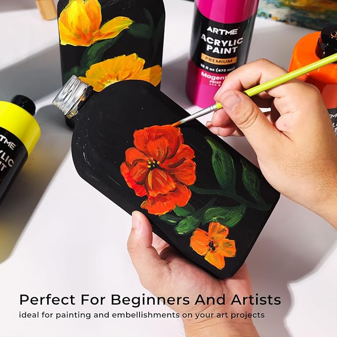 ARTME Acrylic Paint Set, 15 Unique Colors (16oz/473ml) Large Bulk Acrylic Paint Non Toxic, Waterproof, Rich Pigments Perfect for Artists, Students Painting on Canvas Stone Wood Fabric Ceramic Crafts