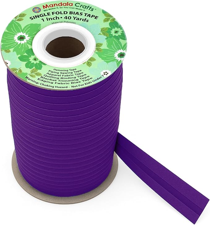 Mandala Crafts 1 Inch Single Fold Bias Tape for Sewing, Quilting, Piping, Hemming, Blanket & Quilt Binding – 40 Yards Purple Fabric Seam Binding Tape