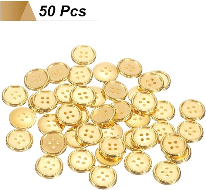 HARFINGTON 50pcs 34L Plastic Sewing Buttons 21mm 5/6" 4-Hole Round Replacement Craft Button for Coats Sewing Clothing and DIY, Gold