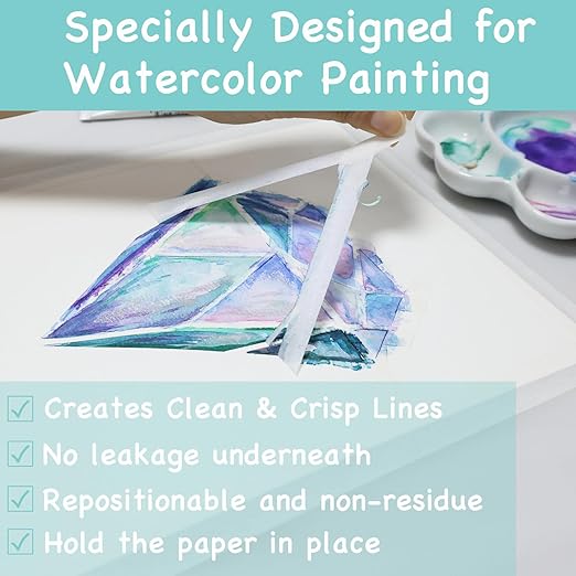 2 Pack Artist Tape for Watercolor Paper, White Art Masking Tape for Drafting Painting Canvas Framing - Acid Free 0.5" x 148 FT & 1" x 148 FT