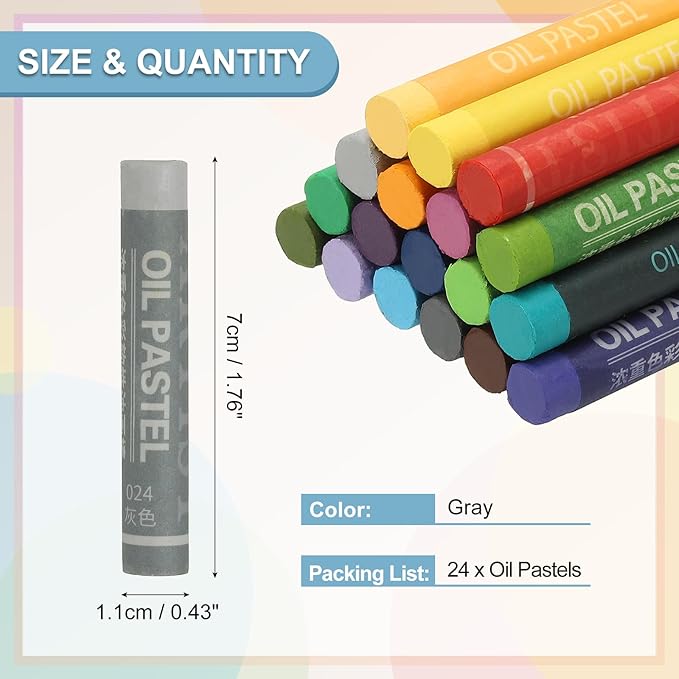 PATIKIL Gray Oil Pastels, 24Pcs Soft Oil Crayons Creamy Pastels Stick Art Supplies for Art Painting Drawing Blending Graffiti for Drawing Beginners Artists